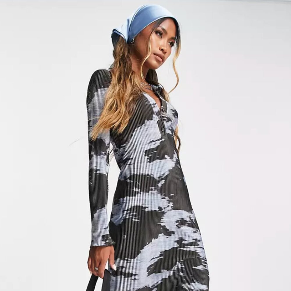 Topshop Tie Die Ribbed Midi Dress XL